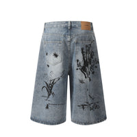 Men's Graffiti Print Jeans – Cropped Denim Pants