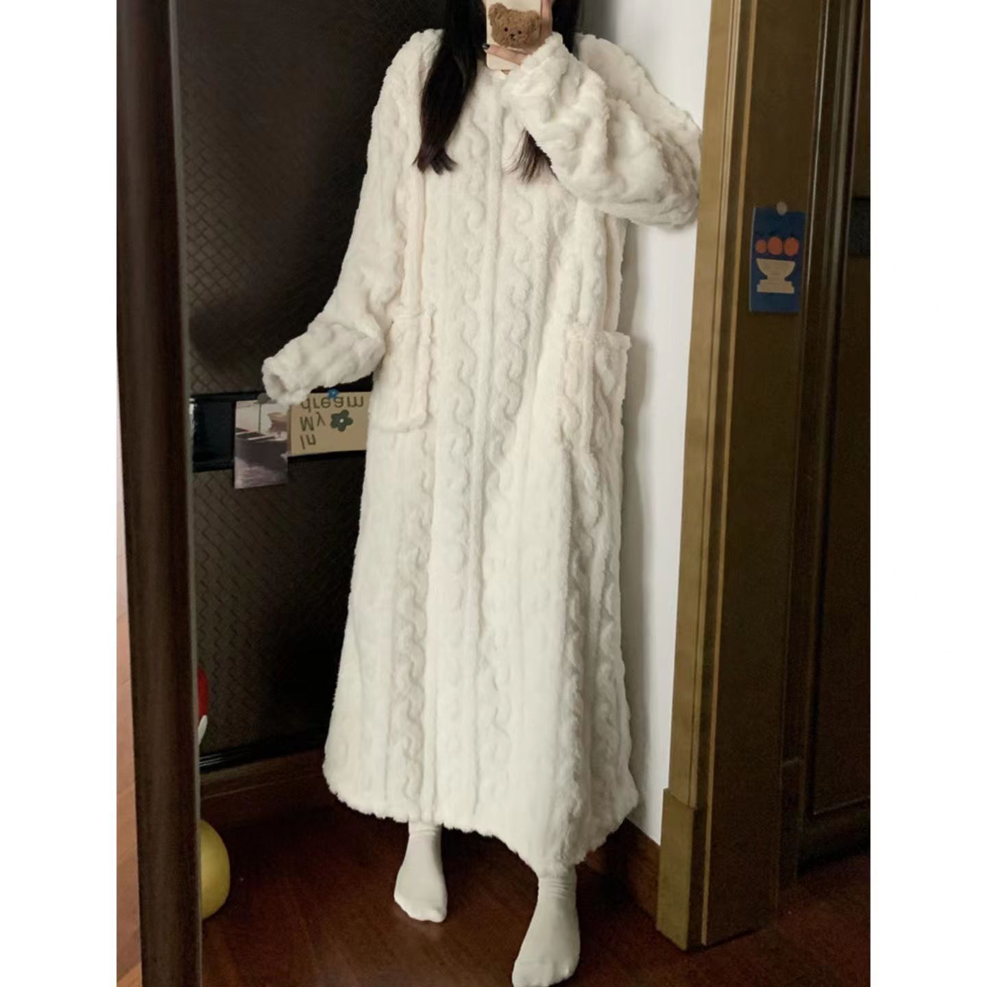 Women’s Winter Coral Fleece Long Nightgown with Pockets What Else You Got?