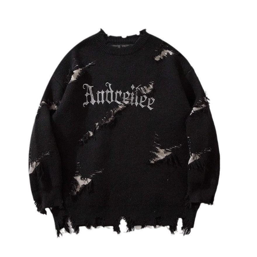 New Personality Street Jacquard Ripped Frayed Vintage Loose Sweater What Else You Got?