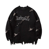 Vintage Loose Fit Sweater - Distressed Jacquard Pullover for Men & Women