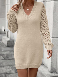 Women’s V-Neck Knit Dress – Slim-Fit Long-Sleeve Viscose Blend Dress