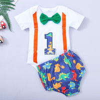 Adorable Biblical-Themed Baby Romper for Summer - Soft Cotton Outfit with Dinosaur & Dot Prints