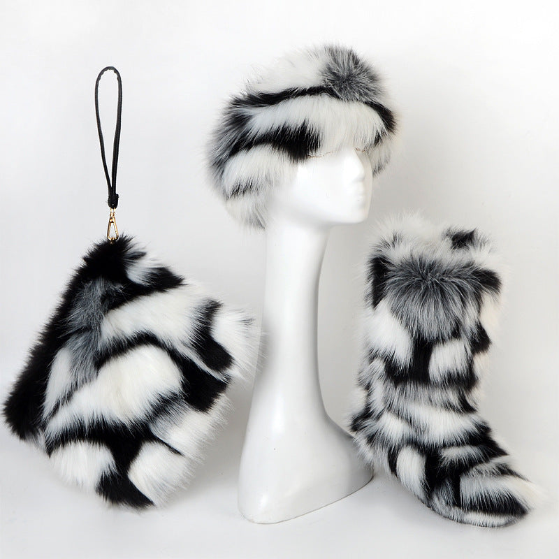Velvet Padded Plus Size Imitation Fox Fur Fur Women's Snow Boots Three-piece Set What Else You Got?