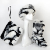 Luxurious Velvet Padded Plus Size Fox Fur Snow Boots Set with Hat & Bag - Warm Winter Fashion for Women