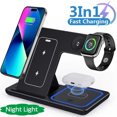 3-in-1 Foldable Wireless Charging Stand – 15W Fast Charger