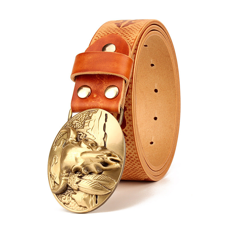 Men's Ethnic Embossed Leather Belt – First-Layer Cowhide