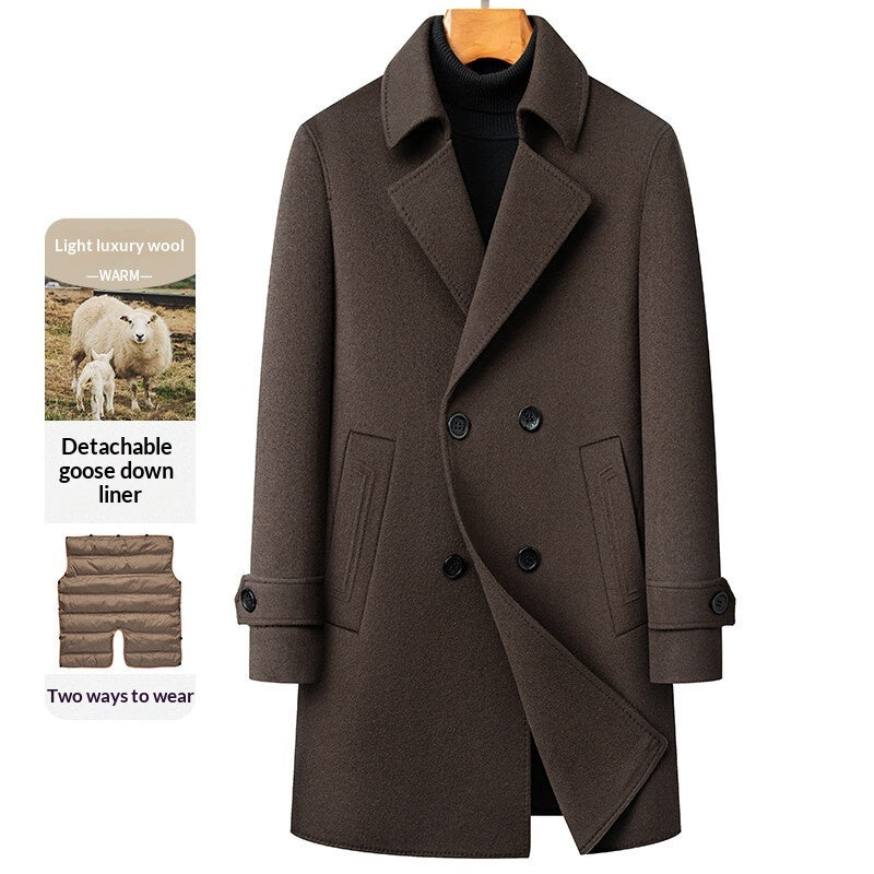 Long Double‑Faced Wool Coat with Detachable Goose Down Lining – Premium Double‑Breasted Winter Overcoat What Else You Got?
