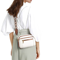 Floral Strap Crossbody Bag - Triple Zipper Organizer Purse for Women