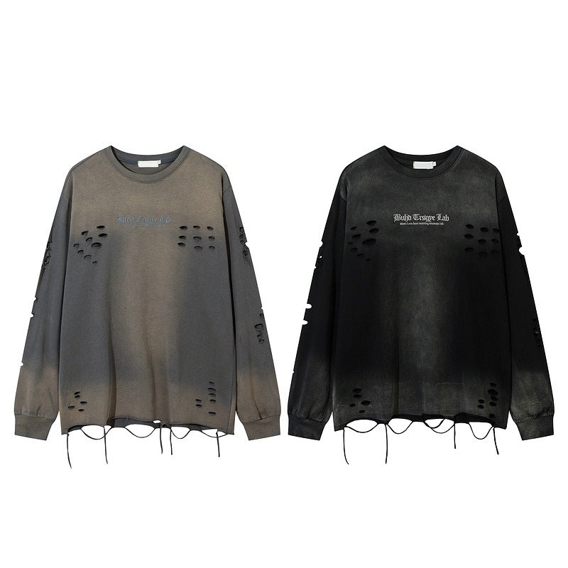 Vintage-Wash Letter Embroidery Streetwear Long-Sleeve Tee – Loose Fit, Pure Cotton What Else You Got?