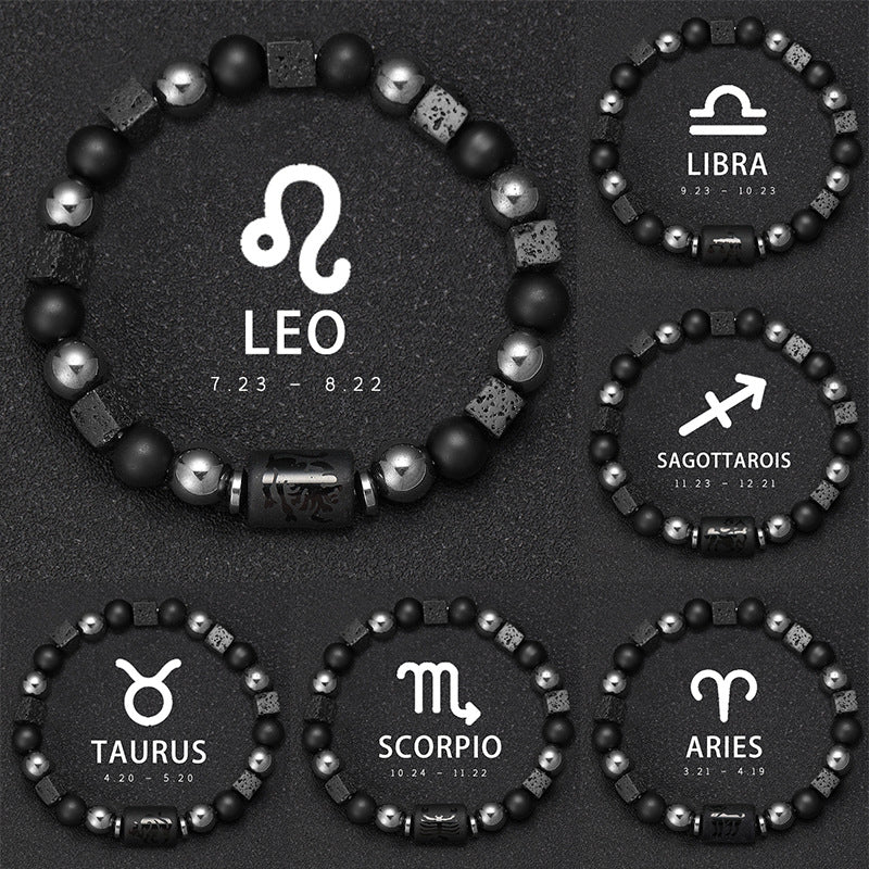 Zodiac Couples Matching Bracelets – 12 Signs, Volcanic Stone, Handmade