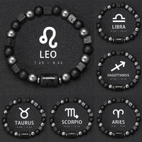 Zodiac Couples Matching Bracelets – 12 Signs, Volcanic Stone, Handmade