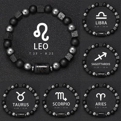 Zodiac Couples Matching Bracelets – 12 Signs, Volcanic Stone, Handmade