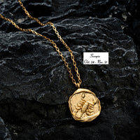 18K Titanium Zodiac Oval Pendant Necklace – Celestial Jewelry for Star Sign Lovers