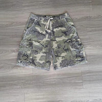 Straight-leg Rhinestone-studded Denim Shorts