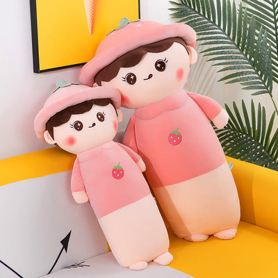 Giant Strawberry Plush Pillow – Soft Long-Body Cuddle Cushion for Kids & Nursery Decor