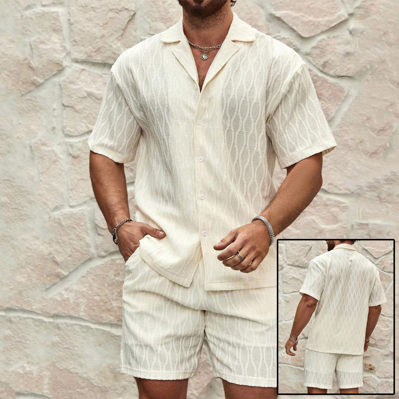Men's Two-Piece Tracksuit – Casual Beach Shirt & Shorts Set