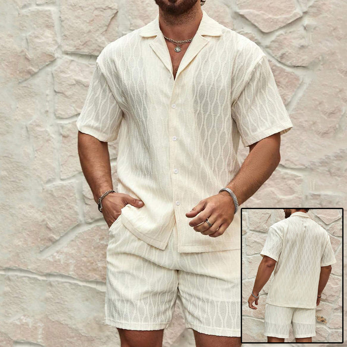 Men's Two-Piece Tracksuit – Casual Beach Shirt & Shorts Set