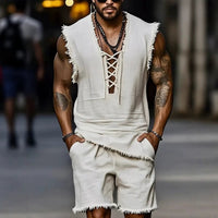 Mens Casual Fashion Vest And Shorts Set