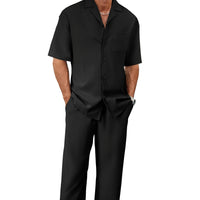 Men's Two-Piece Suit Set – Short Sleeve Shirt & Straight Pants – Complete Matching Outfit – 10 Colors