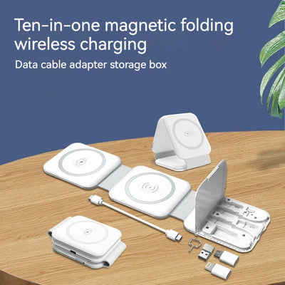 Magnetic 3-in-1 Foldable Phone Stand with USB Power - Adjustable Desk Holder for Hands-Free Use