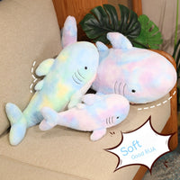 Tie-Dye Shark Plush Pillow – Soft Cuddly Shark Cushion in Blue & Pink