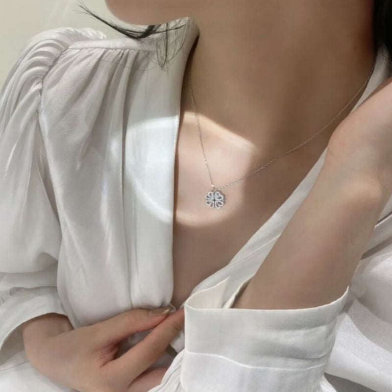 Retro Magnetic Folding Heart & Four‑Leaf Clover Pendant Necklace – 4‑in‑1 Openable Love Pendant Clavicle Chain What Else You Got?