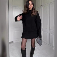 Elegant Women's Knit 2-Piece Set: Cozy Long Sleeve Pullover & High Waist Mini Skirt