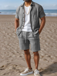 Men's Breathable Linen Casual Button-Up Shirt with Lapel Collar - Lightweight & Stylish for Everyday Wear