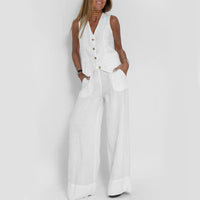 Elegant Women's Cotton-Linen Summer Vest & Trousers Set – Lightweight, Breathable & Stylish
