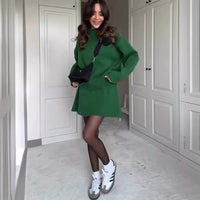 Elegant Women's Knit 2-Piece Set: Cozy Long Sleeve Pullover & High Waist Mini Skirt