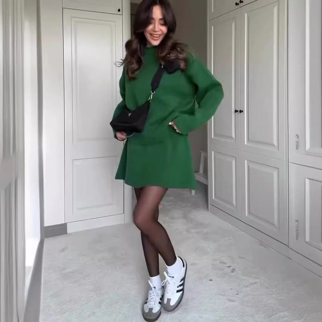 Sweater Skirt Sets For Women 2 Pieces Knit Casual Versatile Long Sleeve Pullover Elegant Solid High Waist Mini Skirt Outfit What Else You Got?