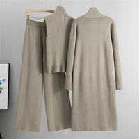 Women’s 3-Piece Knitted Set – Sleeveless Vest, Cardigan & Wide-Leg Pants