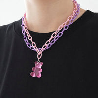 Y2K Gummy Bear Layered Necklace – Double Chain Acrylic Pendant 42 cm + 6 cm