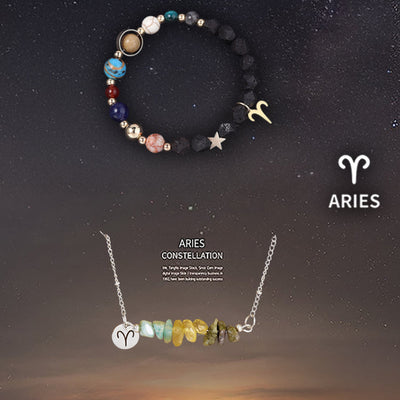 Natural Stone Zodiac Necklace & Bracelet Set – All 12 Signs | Spiritual Jewelry Gift