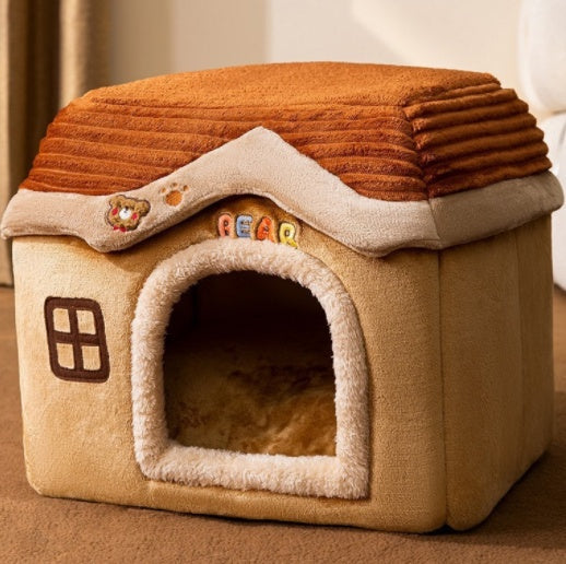 Foldable Winter Pet House – Warm Enclosed Dog & Cat Bed with Soft Plush Interior What Else You Got?