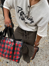 Crew Neck Mesh Lettering Short-sleeved Top