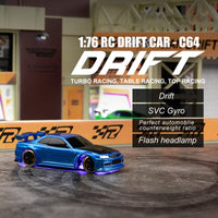 Turbo Racing 1vs76 C64 Drift RC Car - Full Proportional Remote Control with Gyro - Ready to Race (RTR) - Blue & Green Models - Perfect for Kids & Adults