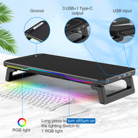 RGB Laptop Stand with Neck Support & Cooling – Adjustable Monitor Riser with USB Hub