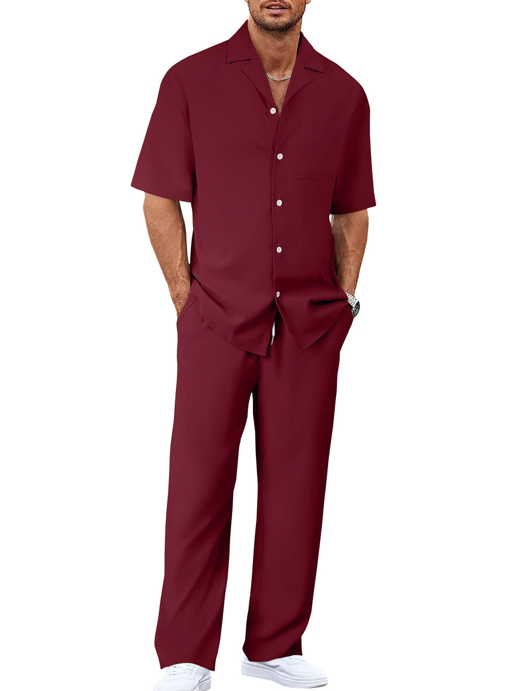Men's Trousers Suit Fashion Lapel Button Short Sleeve Shirt And Pocket Straight Pants Clothing What Else You Got?