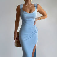 Women's Sleeveless Slit Dress – Slim Fit Back-Tie Summer Party Dress