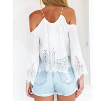 Elegant Women's Lace Cold Shoulder Blouse 2026 – Trendy Spring Brunch Top in White & Black (S/M/L/XL)