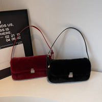 Plush Retro Underarm Bag – Soft PU Shoulder Purse for Women