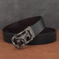 Men's Bull Head Leather Belt - No-Hole Automatic Buckle Waist Belt for Jeans & Casual Wear