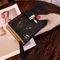 Leaf Hollow-Out Long Wallet Clutch – Wristlet Handbag with Card Slots for Women