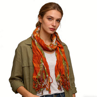 2pcs Lightweight Dress Scarf - Bold Orange Red Floral Pattern