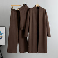 Women’s 3-Piece Knitted Set – Sleeveless Vest, Cardigan & Wide-Leg Pants