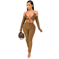Elegant Modest Pantsuit with Long Sleeves & Strapless Straps - Black/Khaki - Christian Workwear