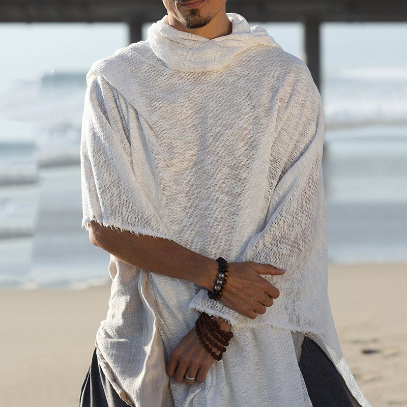 Mens Hooded Casual Cape-Style Fashion Cloak