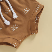 Adorable Newborn Baby Boy Summer Outfit - Coconut Tree & Sun Print T-Shirt with Elastic Shorts Set