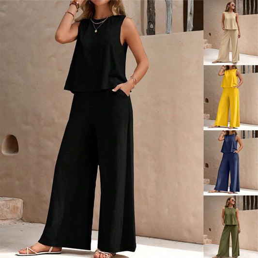 Solid Color Casual Loose Pants Sets For Women Elegant Spring Summer Women's Two Pieces Suit Full Trouser Set Female Outfit Clothes What Else You Got?